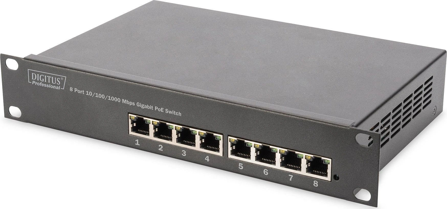 Šakotuvas Digitus Skaitmenas | 8 prievadų Gigabit Ethernet PoE jungiklis | DN-95317 | Nevaldomas | Montuojamas ant stovo | Maitinimo tipas Vidinis