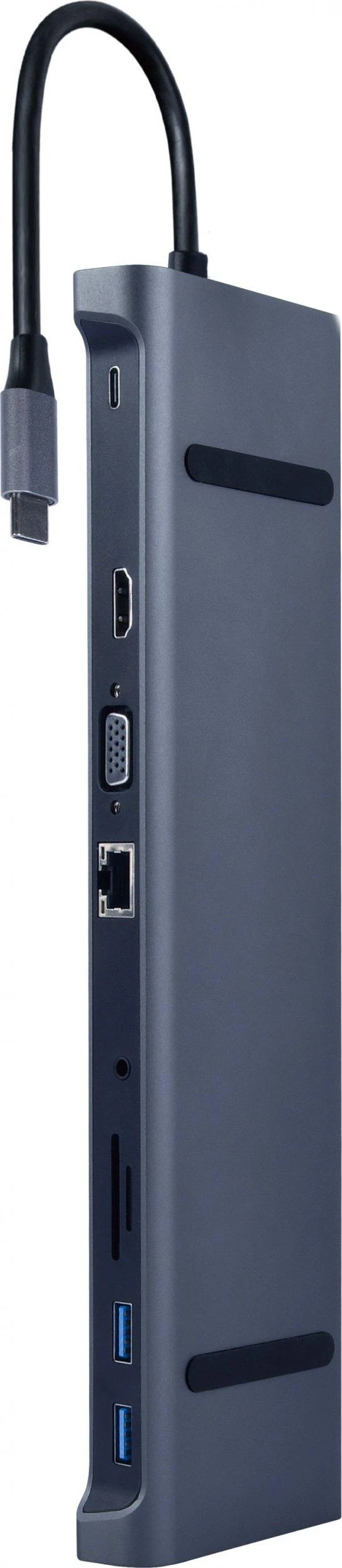 Gembird 10in1 USB-C adapteris, šoninis jungčių vaizdas
