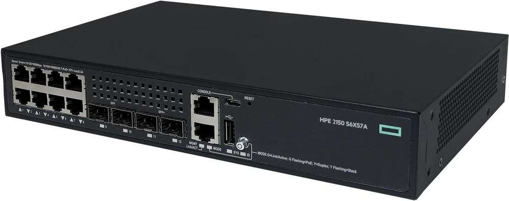 Šakotuvas Hewlett Packard (HP) HPE S6X57A Networking CW 2150 8p 10M/100M/1G PoE+ 2p SFP 1G 2p SFP+ 1/10G 125W komutatorius