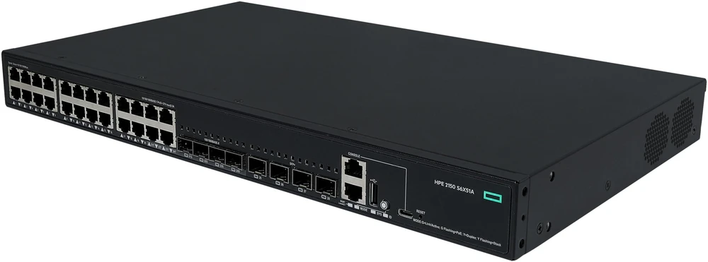 Šakotuvas Hewlett Packard (HP) HPE S6X51A Networking CW 2150 24p 10M/100M/1G PoE+ 4p SFP 1/10G Combo 4p SFP+ 1/10G 405W komutatorius