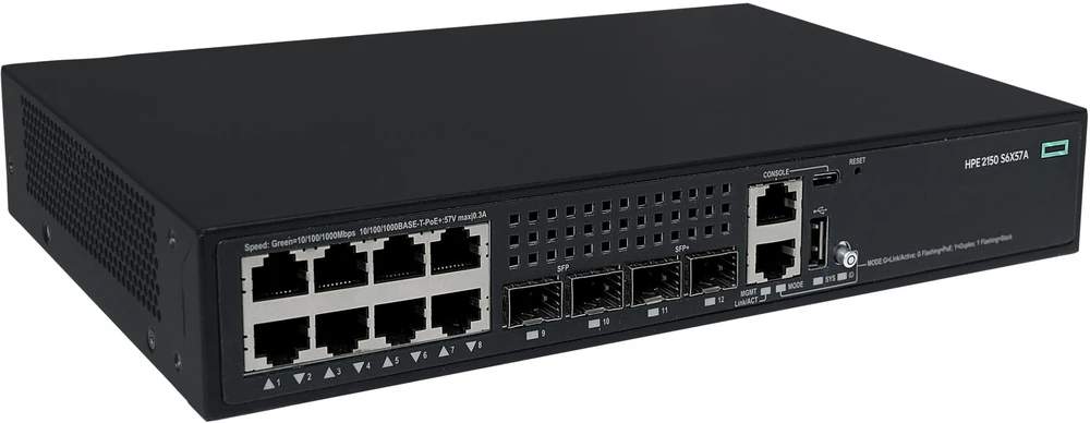 Šakotuvas Hewlett Packard (HP) HPE S6X57A Networking CW 2150 8p 10M/100M/1G PoE+ 2p SFP 1G 2p SFP+ 1/10G 125W komutatorius