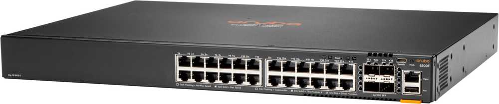 Šakotuvas HPE Aruba 6300F - Komutatorius - L3 - Valdomas - 24 x 10/100/1000 + 4 x 1 Gigabit / 10 Gigabit / 25 Gigabit / 50 Gigabit SFP56 (Uplink / Stacking) - Priekyje ir iš šono į galą - Montuojamas į stelažą