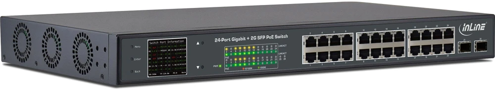 Šakotuvas Switch InLine PoE+ Gigabit 24 prievadų 1Gb/s 2xSFP 19'' 1U (32324P)