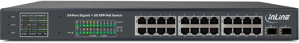 Šakotuvas Switch InLine PoE+ Gigabit 24 prievadų 1Gb/s 2xSFP 19'' 1U (32324P)