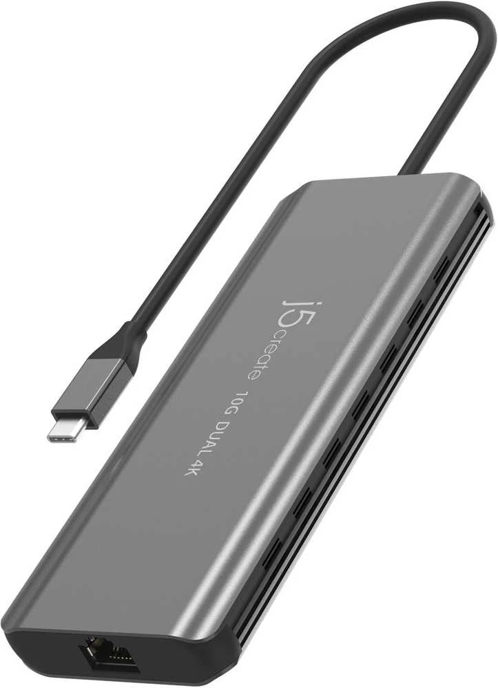 Šakotuvas j5create JCD398-N Docking Station Laidinis USB 3.2 Gen 2 (3.1 Gen 2) Type-C pilkas