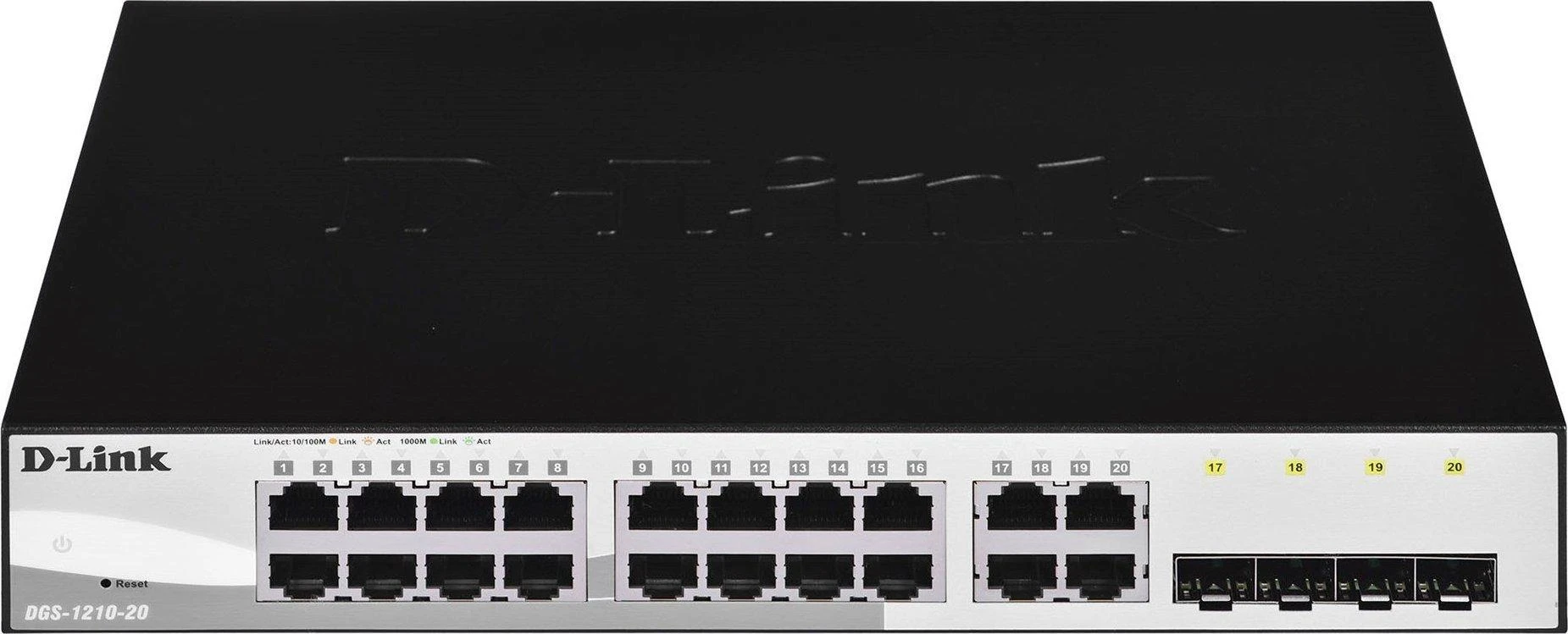 Šakotuvas D-LINK DGS-1210-20, Gigabit Smart Switch su 16 10/100/1000Base-T jungtys ir 4 Gigabit MiniGBIC (SFP) jungtys, 802.3x srauto valdymas, 802.3ad Link Aggregation, 802.1Q Quees.1p, 80 Prievado atspindėjimas,, Jumbo Frame palaikymas, 802.1D STP, ACL, LLDP, kabelių diagnostika, automatinio stebėjimo VLAN, automatinio balso VLAN, | D-Link | Tvarkoma L2 | Darbalaukis | 24 mėn.