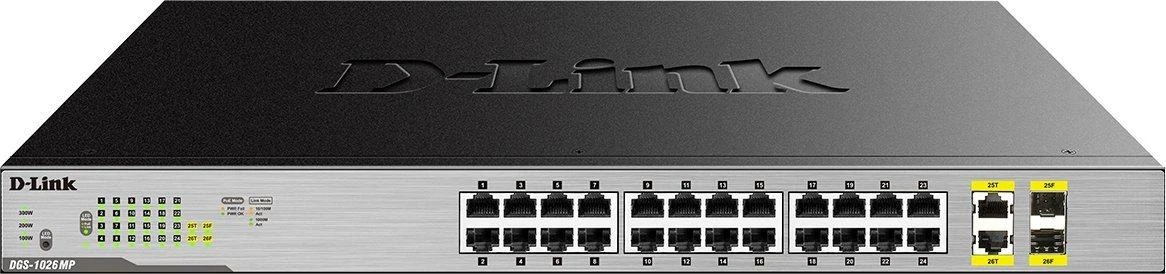 Šakotuvas D-Link | Jungiklis | DGS-1026MP | Nevaldomas | Montuojamas ant stovo | Gigabit Ethernet (vario) jungtys kiekis 24 | SFP jungtys kiekis 2 | PoE/Poe+ jungtys kiekis 24 | Maitinimo tipas Vienvietis | 24 mėn.