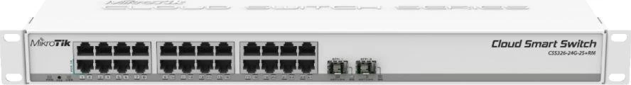 Šakotuvas Mikrotik CSS326-24G-2S+RM tinklo komutatorius Valdomas Gigabit Ethernet (10/100/1000) Maitinimas per Eternetą (PoE) 1U Balta