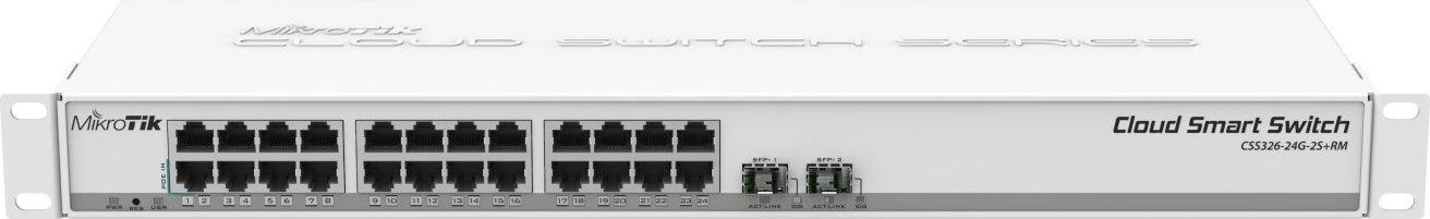 Šakotuvas Mikrotik CSS326-24G-2S+RM tinklo komutatorius Valdomas Gigabit Ethernet (10/100/1000) Maitinimas per Eternetą (PoE) 1U Balta