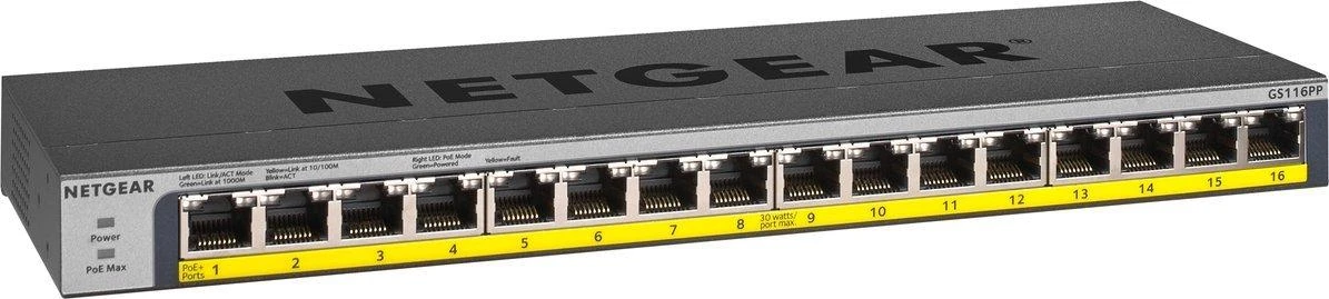 Jungiklis PoE NETGEAR GS116PP-100EUS (16x 10/100/1000Mbps)