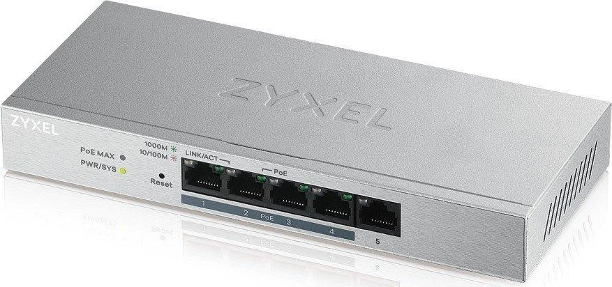 Šakotuvas ZYXEL GS1200-5HP, 5 PORT GIGABIT POE+ WEBMANAGED DESKTOP SWITCH, 4X POE, 60 WATT (5Y WARRANTY)