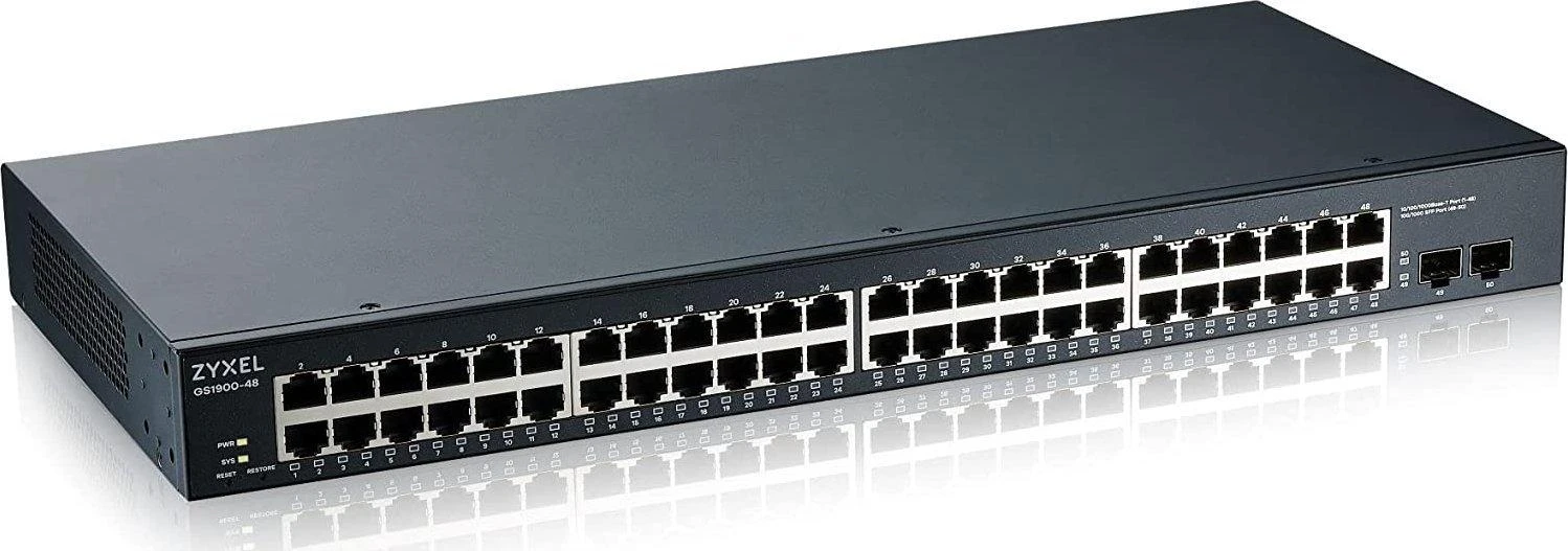 Šakotuvas Zyxel GS1900-48 50 prievadų Gigabit Web Smart jungiklis, 48x gigabit RJ45, 2x SFP v2