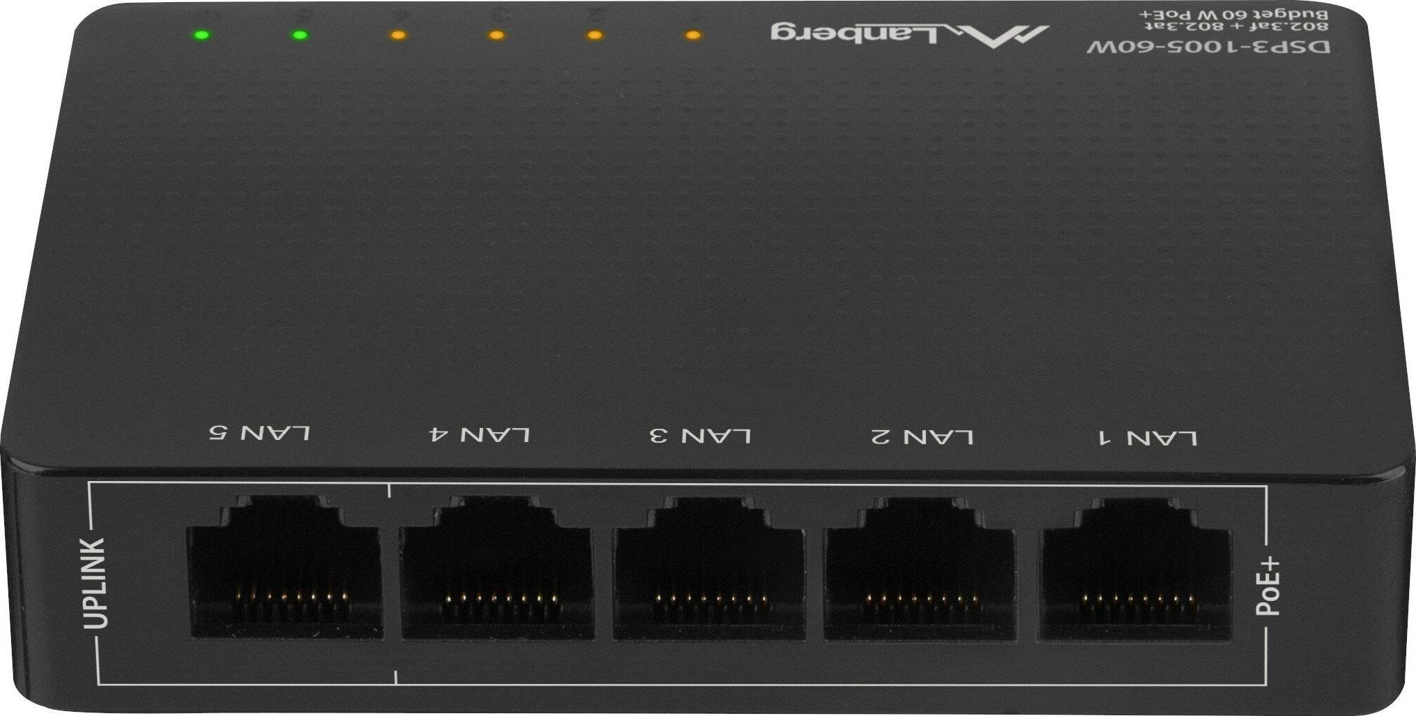 Šakotuvas LANBERG jungiklis PoE darbalaukio 5 prievadų 1GB 4 jungtys PoE 30W/prievadas max 60W DSP3-1005-60W nevaldomas