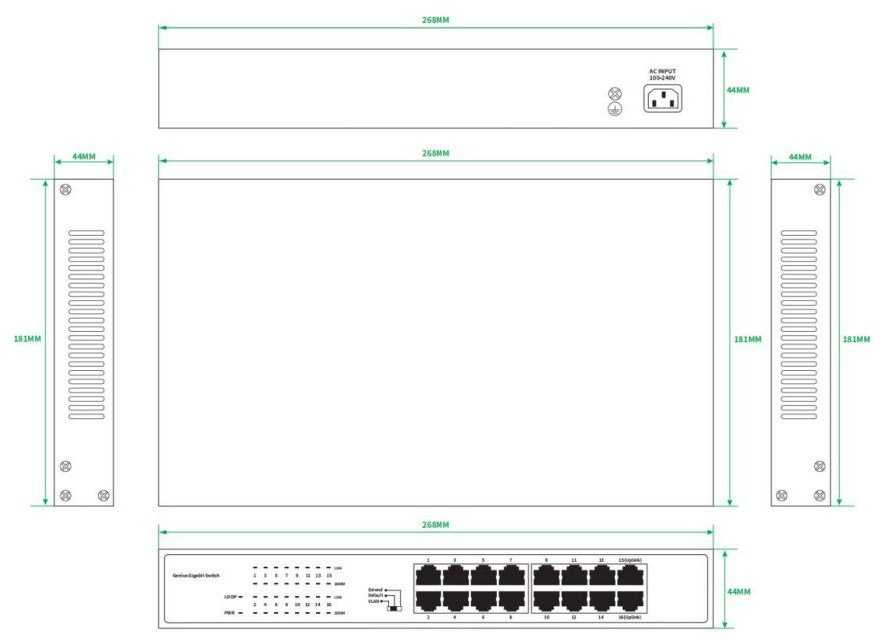 Šakotuvas Switch Lanview LVN-1U-16PORT Gigabit (LVN-1U-16PORT-1G)