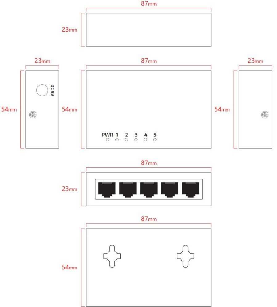 Šakotuvas Switch Lanview Unmanaged 5 port (Unmanaged 5 port Switch)