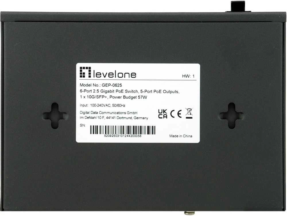 Šakotuvas Level One Carruzzo LevelOne GEP-0625 tinklo komutatorius Ne-valdomas 2.5G Ethernet (100/1000/2500) Maitinimas per Eternetą (PoE) Juoda