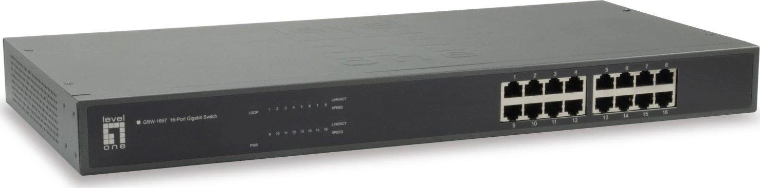 Šakotuvas Level One LVL LevelOne GSW-1657 tinklo komutatorius Ne-valdomas Gigabit Ethernet (10/100/1000) Juoda, Pilka