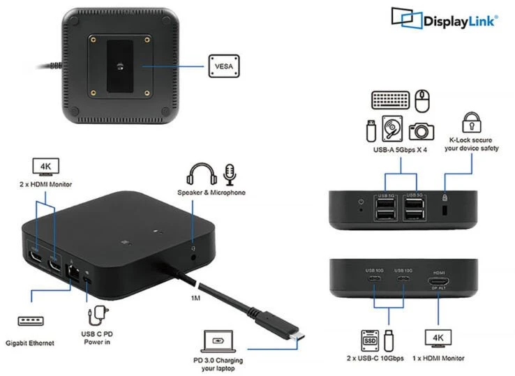 Šakotuvas Stacja/replikator LMP Triple-DisplayDock 4K 12-Port DisplayLink USB-C (27263)