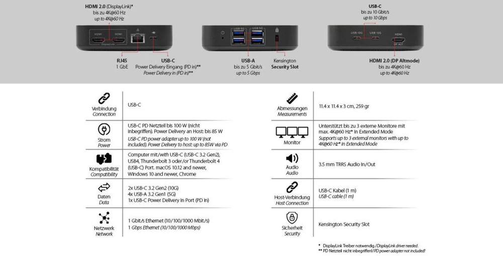 Šakotuvas Stacja/replikator LMP Triple-DisplayDock 4K 12-Port DisplayLink USB-C (27263)