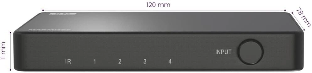 Marmitek Connect 740 – HDMI perjungiklis 8K 60Hz – 4K 120Hz – HDMI 2.1 – 4 įėjimai / 1 išėjimas, HDMI, Juodas, 120 Hz, 48 Gbit/s, 7680 x 4320 pikselių, 8K Ultra HD