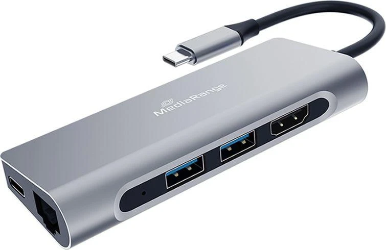 „MediaRange“ prijungimo stotis USB-C -> HDMI,USB3.2,RJ45,PD 60W
