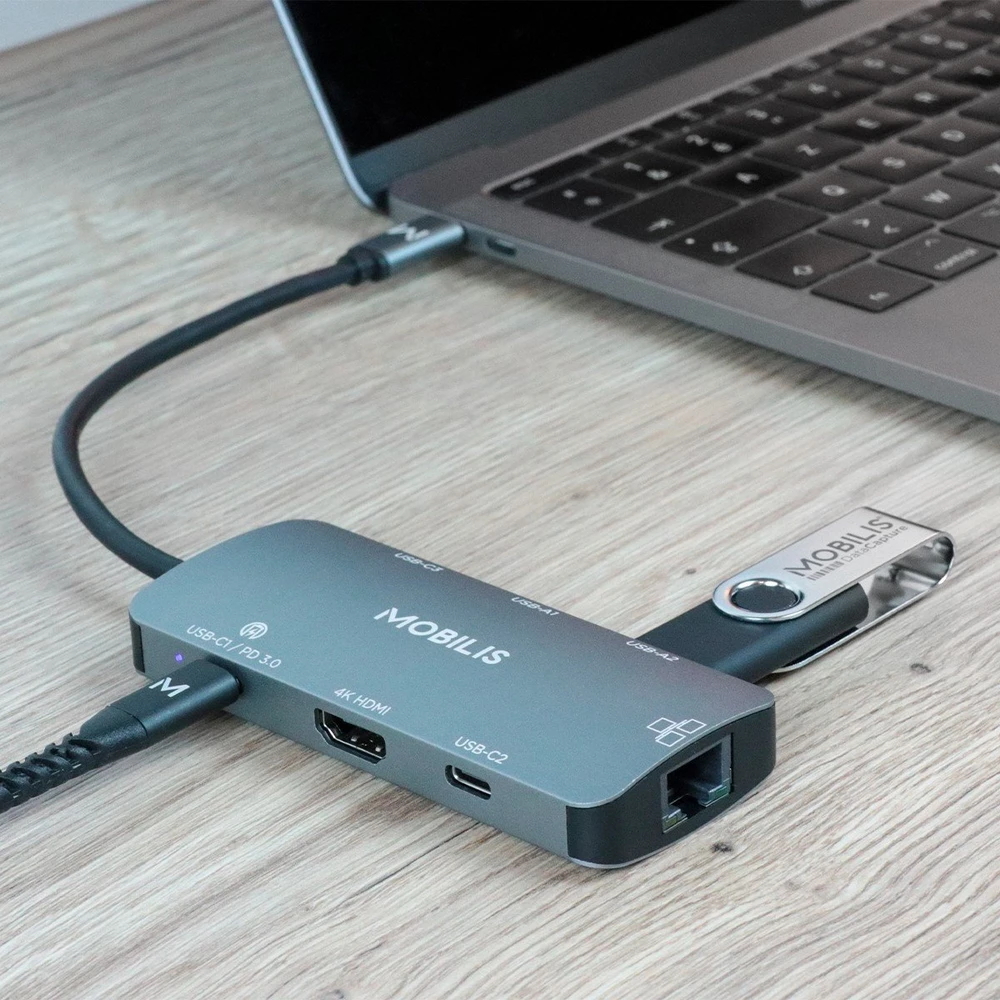 Carruzzo Mobilis 001382 knyginių kompiuterių dokas / jungčių replikatorius Vielinis USB 3.2 Gen 1 (3.1 Gen 1) Type-C Juoda, Pilka