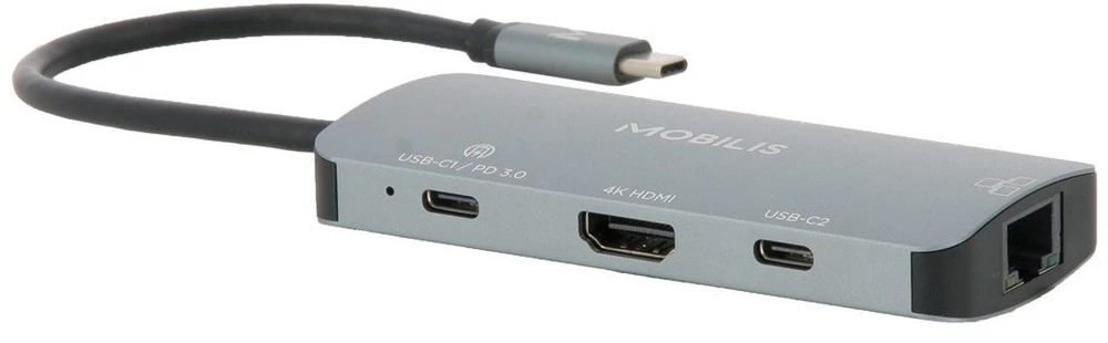 Carruzzo Mobilis 001382 knyginių kompiuterių dokas / jungčių replikatorius Vielinis USB 3.2 Gen 1 (3.1 Gen 1) Type-C Juoda, Pilka