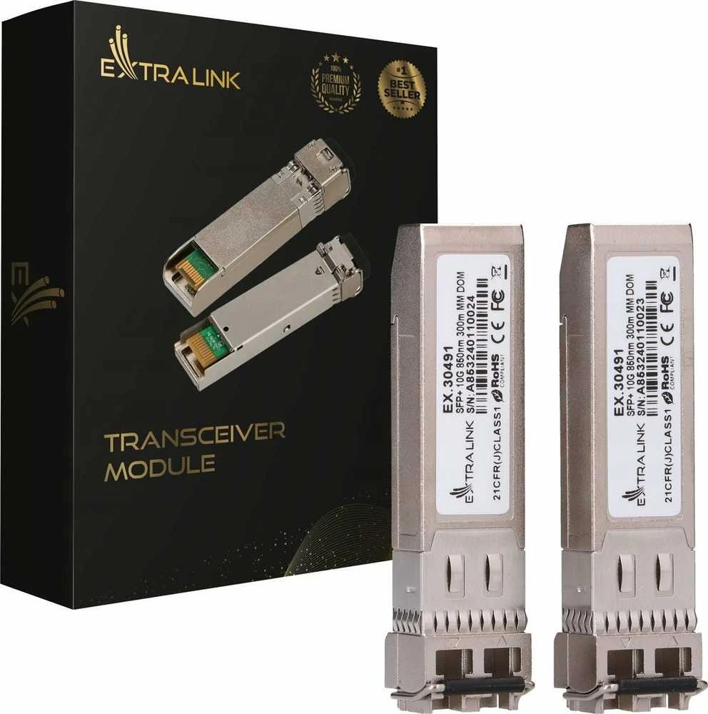 Šakotuvas „Extralink SFP+ 10G“ 2 pakuočių rinkinys | „Modulis SFP+“ | 10 Gbps, 850 nm, 300 m, daugiamodis