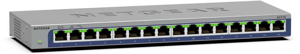Šakotuvas Tinklo Įranga - Netgear GS116-300EUS 16-Port Gigabit Ethernet Switch