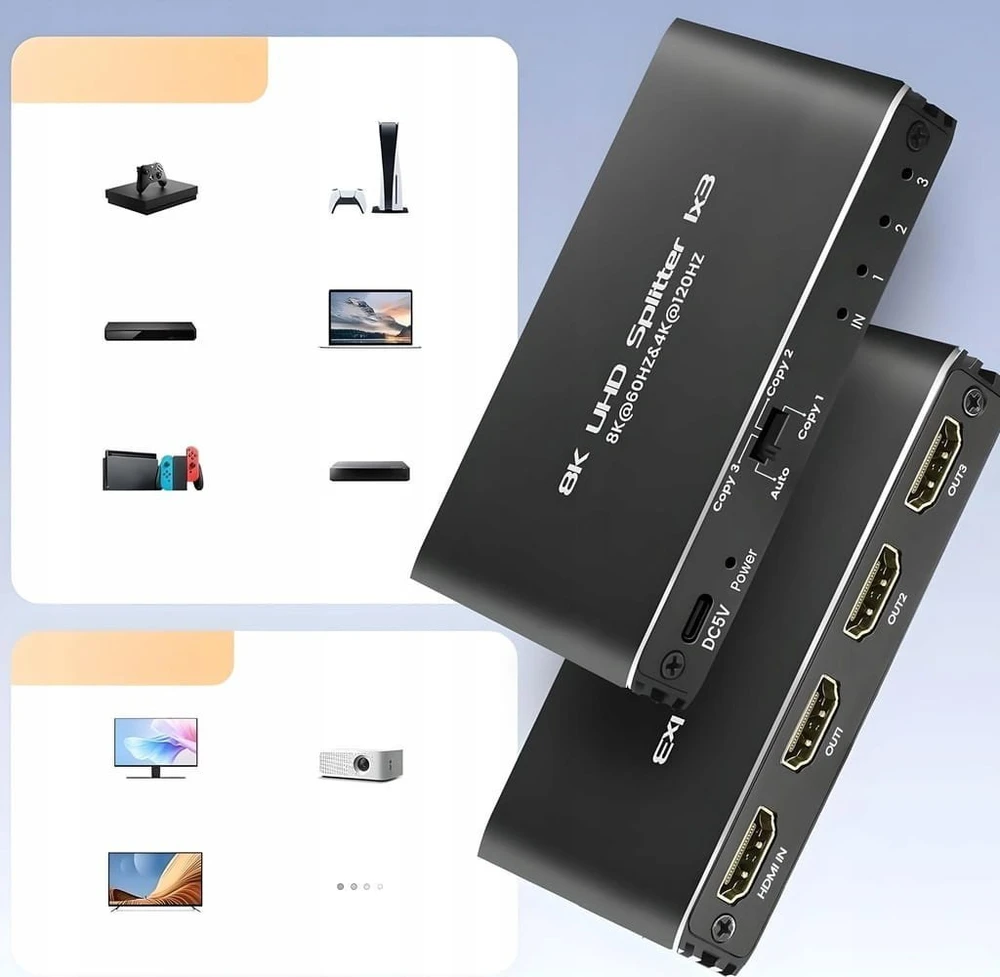 SKILTUVAS HDMI-SP-1/3-2.1 PAWONIK