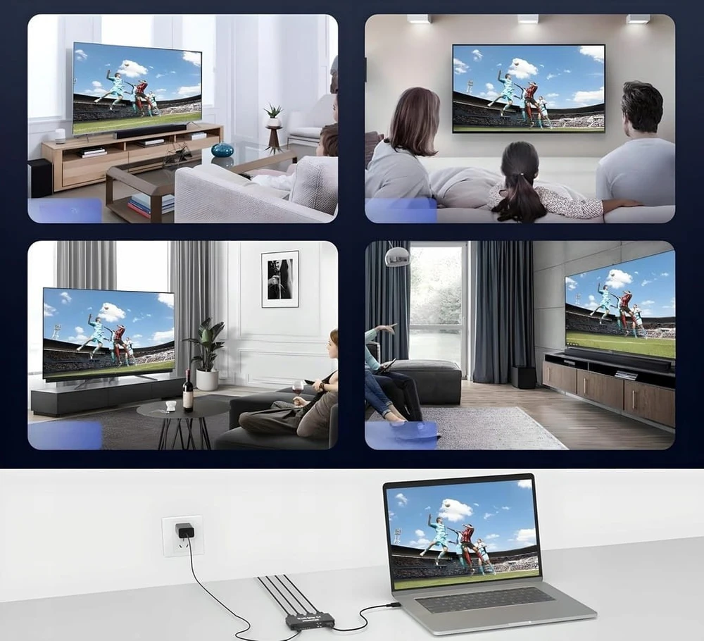 Pawonik skirstytuvas HDMI 2.1 1x4 jungtis ULTRAHD HDCP 2.3 8K60HZ 4K 120HZ - 4 vieno dydžio televizoriai