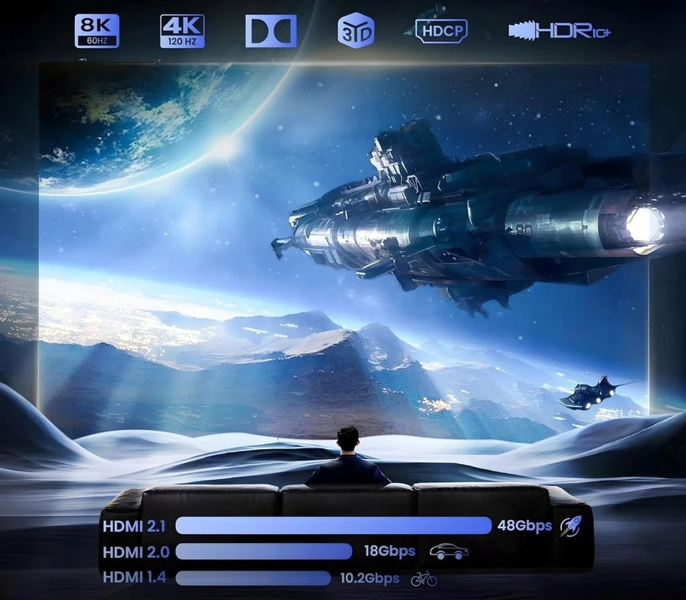 Pawonik skirstytuvas HDMI 2.1 1x4 jungtis ULTRAHD HDCP 2.3 8K60HZ 4K 120HZ - 4 vieno dydžio televizoriai
