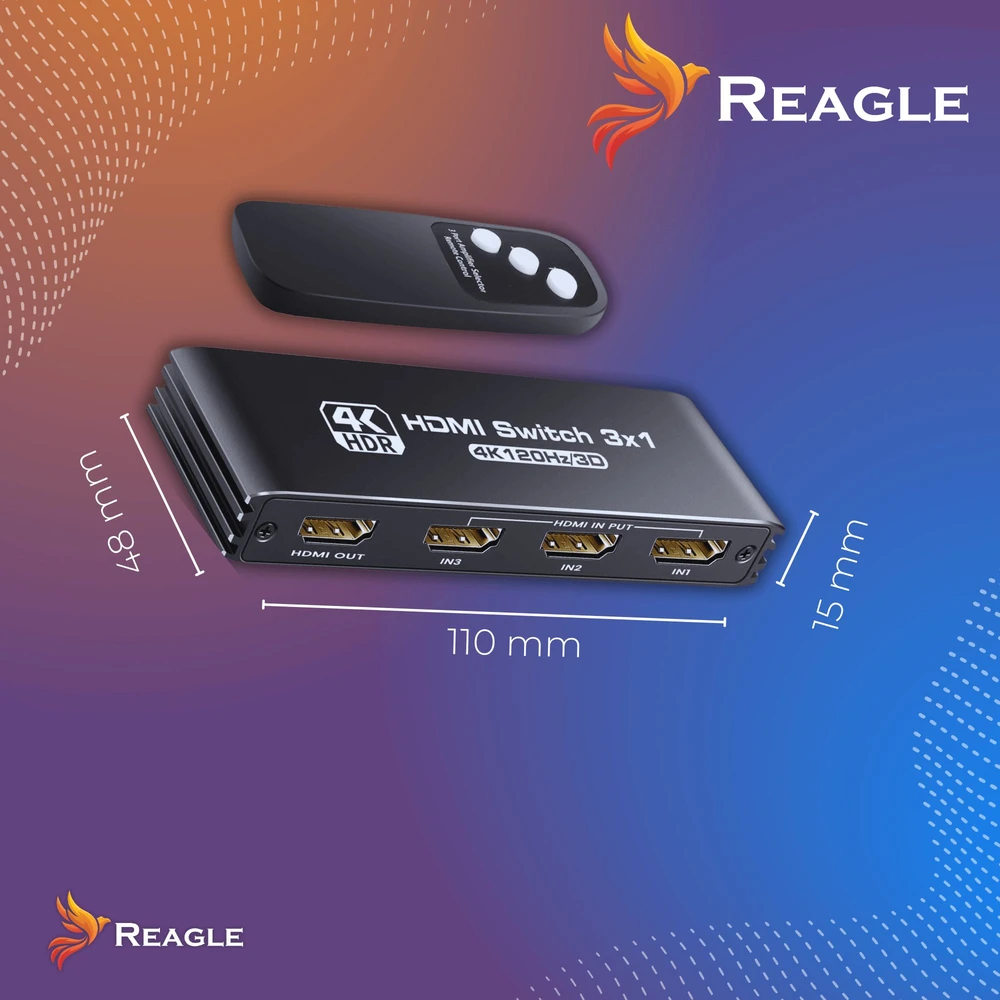 Šakotuvas Pawonik SWITCH HDMI 2.1 3x1 SPLITTER 1x3 Splitter 4K/120Hz HDR HDCP Perjungiklis