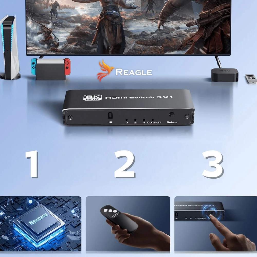 Šakotuvas Pawonik SWITCH HDMI 2.1 3x1 SPLITTER 1x3 Splitter 4K/120Hz HDR HDCP Perjungiklis