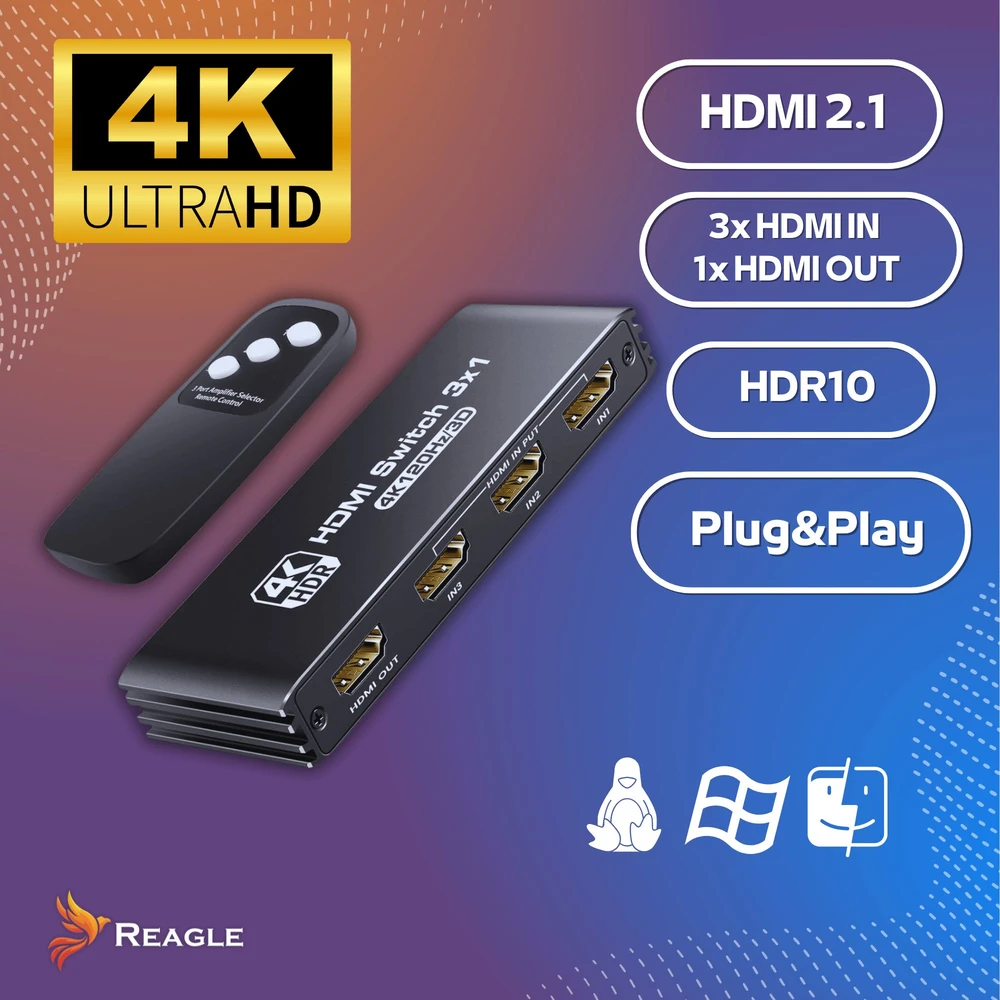 Šakotuvas Pawonik SWITCH HDMI 2.1 3x1 SPLITTER 1x3 Splitter 4K/120Hz HDR HDCP Perjungiklis