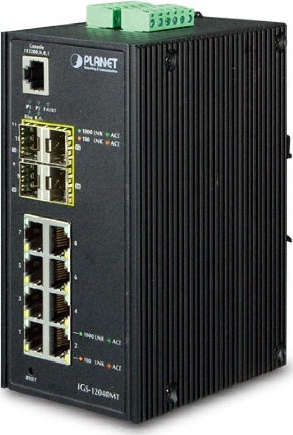 Šakotuvas Planet IGS-12040MT tinklo jungiklis Valdomas Gigabit Ethernet (10/100/1000) Juodas
