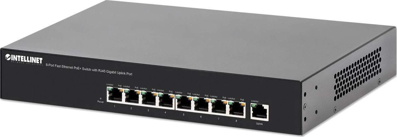 Šakotuvas Intellinet 560764 Komutatorius PoE/PoE+ 8x RJ45 10/100Mbps, ENDSPAN, metalinis korpusas