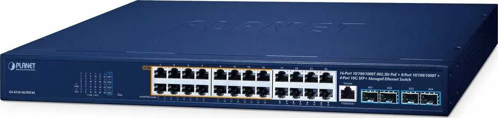 Šakotuvas Switch Planet GS-4210-16UP8T4X 24-portowy su 16x PoE Zarządzany