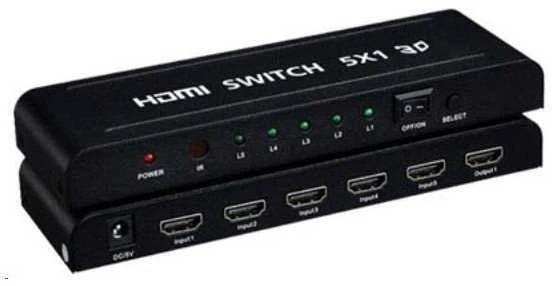 PremiumCord HDMI 5x1 jungiklis su LED indikatoriais