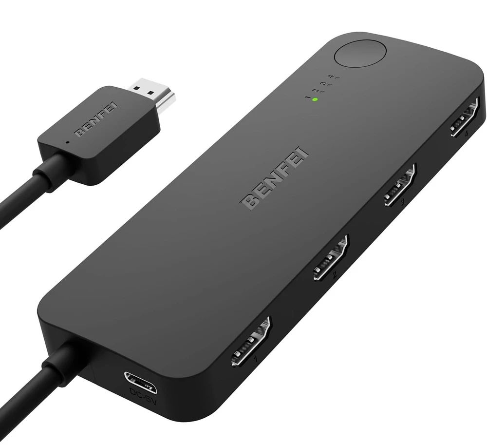 BENFEI jungiklis HDMI 4 prievadų 4K 60Hz 2K 144Hz HDCP 2.3 juodas