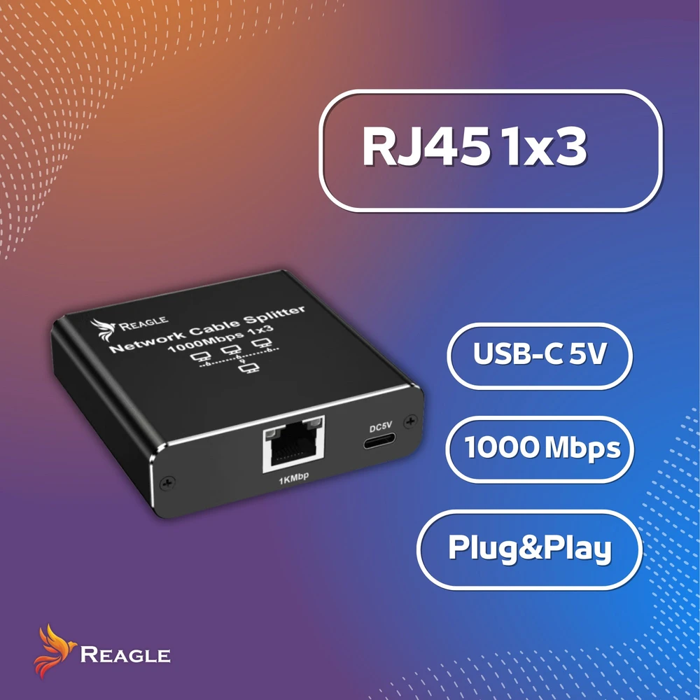 Šakotuvas Reagle Reagle Adapteris Dalytuvas Switch Splitter LAN Ethernet RJ45 3xRJ45 1000M 1GB