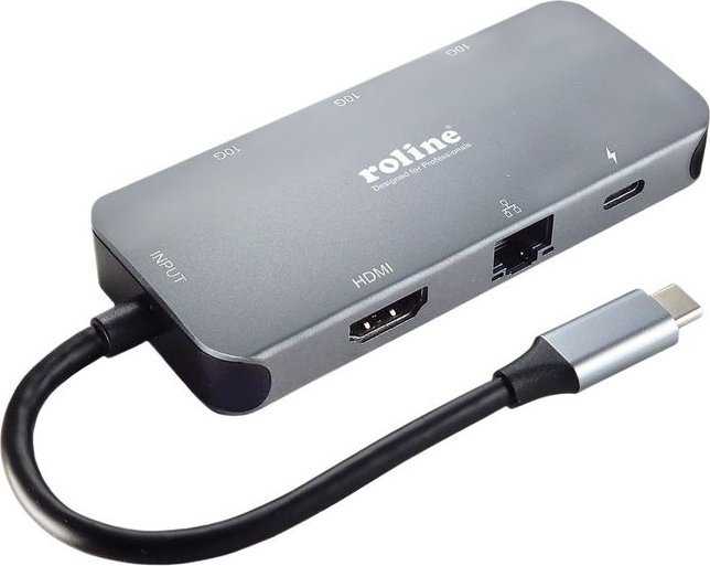 Šakotuvas „Roline“ prijungimo stotelė / replikatorius, daugiaprievadis USB 3.2, 2 kartos, C tipo, 4K HDMI, LAN