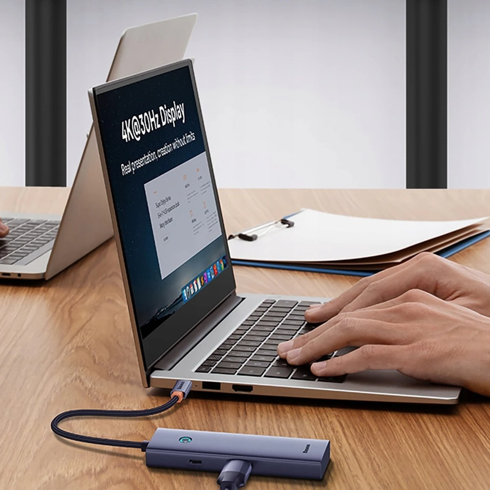 „Baseus UltraJoy“ serijos 5w1 USB-C | 1x HDMI4K@30Hz | 4x USB-A 3.0 pilka