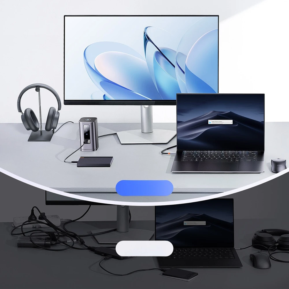 „Baseus Spacemate RD1 11w1 USB-C“ | 2xHDMI 4K@60Hz | 2xDP 4K@60Hz | 2xUSB-A 10Gb/s | USB-C 10Gb/s | RJ45 | USB-A 480Mb/s | USB-C PD | mini lizdas 3,5 mm | kroviklis EU pilka