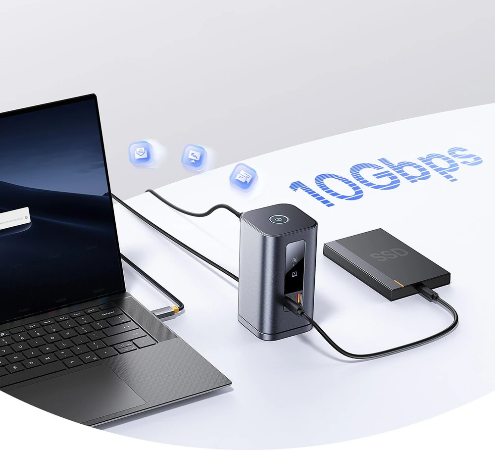 „Baseus Spacemate RD1 11w1 USB-C“ | 2xHDMI 4K@60Hz | 2xDP 4K@60Hz | 2xUSB-A 10Gb/s | USB-C 10Gb/s | RJ45 | USB-A 480Mb/s | USB-C PD | mini lizdas 3,5 mm | kroviklis EU pilka