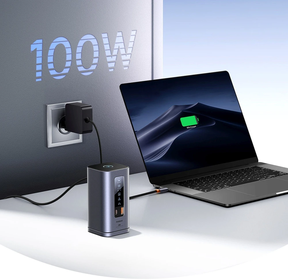 „Baseus Spacemate RD1 11w1 USB-C“ | 2xHDMI 4K@60Hz | 2xDP 4K@60Hz | 2xUSB-A 10Gb/s | USB-C 10Gb/s | RJ45 | USB-A 480Mb/s | USB-C PD | mini lizdas 3,5 mm | kroviklis EU pilka