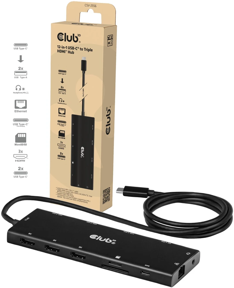 Stacja/replikator Club 3D CLUB3D doko stotelė przewodowa USB 3.2 Gen 1 (3.1 Gen 1) Type-C juoda (CSV-2556)