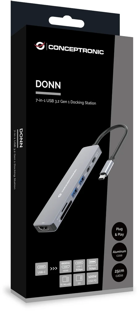 Stacja/replikator Conceptronic CONCEPTRONIC 7-1 Dock USB-C->HDMI/USB-C/2xUSB-A/+ 25cm gr