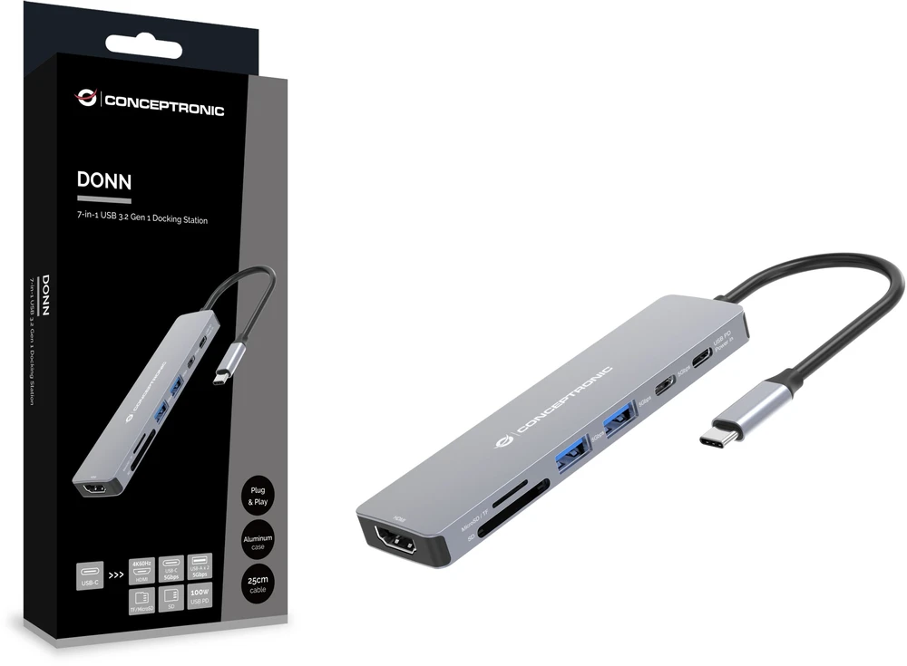 Stacja/replikator Conceptronic CONCEPTRONIC 7-1 Dock USB-C->HDMI/USB-C/2xUSB-A/+ 25cm gr
