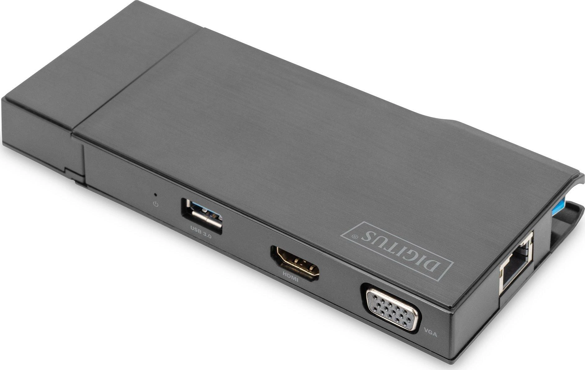 Assmann elektroninė DIGITUS universali prijungimo stotis USB 3.0 7 prievadų kelionės 2x video 2x USB 3.0 RJ45 2x kortelių skaitytuvas